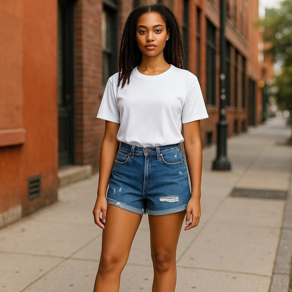 Forever 21 Womens 26 Medium Wash Blue Distressed Cut Off Cuff Denim Jean Shorts